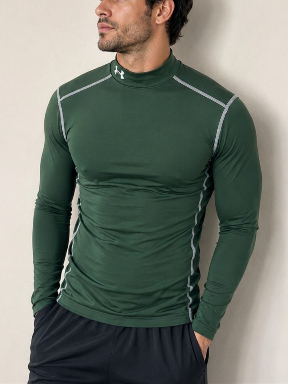 Under Armour ColdGear Compression Shirt Men’s Medium Green Long Sleeve Mock Neck